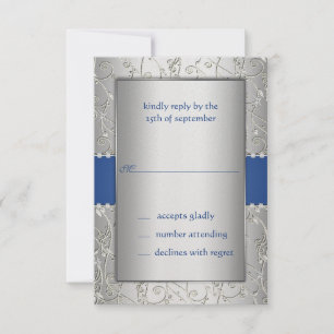 Blue and Silver Swirl Wedding RSVP Kaartje