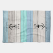 Blue and Tan Tones Wood Nautical - Monogram Theedoek (Horizontaal)
