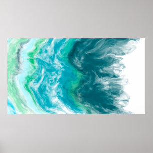 Blue and Turquoise Ocean Waves Digital Ar Poster