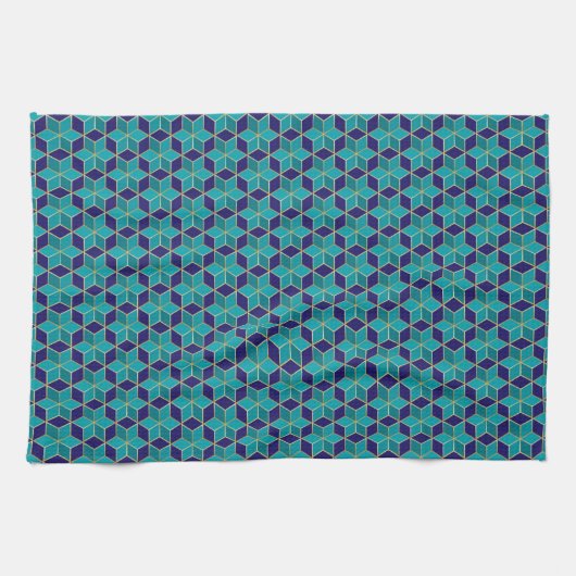 Blue and Turquoise Star van David Tessellation Theedoek (Horizontaal)