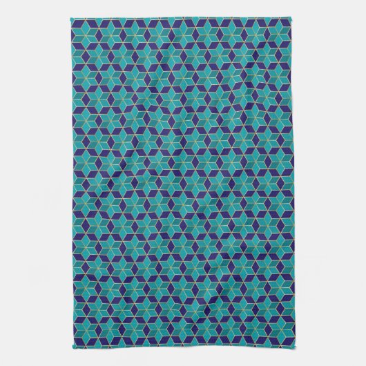Blue and Turquoise Star van David Tessellation Theedoek (Verticaal)