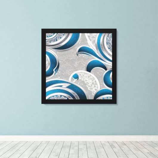 Blue and White Abstract Leaf Canvas Afdruk (Insitu (Houten vloer))