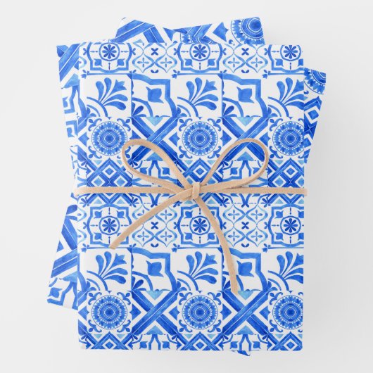 Blue and White Azulejo Spain Azul Pattern Wrappi Inpakpapier Vel (In situ)
