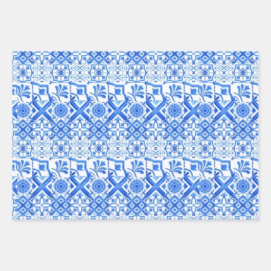 Blue and White Azulejo Spain Azul Pattern Wrappi Inpakpapier Vel (Voorkant)