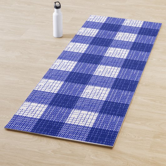 Blue and White Bold Checkered Plaid Design Yogamat
