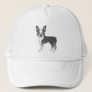 Blue and White Boston Terrier Cartoon Dog Design Trucker Pet