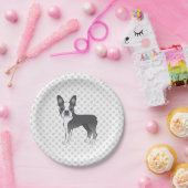 Blue and White Boston Terrier Cartoon Dog & Paws Papieren Bordje (Feest)