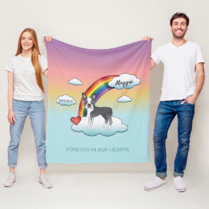 Blue and White Boston Terrier Rainbow Memorial Fleece Deken