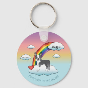 Blue and White Boston Terrier Rainbow Memorial Sleutelhanger
