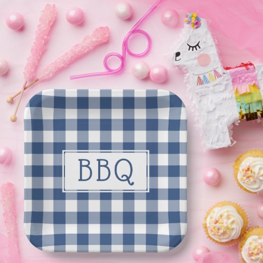 Blue and White Buffalo Check BBQ Party Papieren Bordje (Feest)