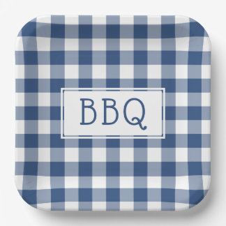 Blue and White Buffalo Check BBQ Party Papieren Bordje