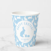 Blue And White Bunny Rabbit Pattern Happy Easter Papieren Bekers (Voorkant)