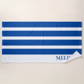Blue And White Cabana Stripe Personalized Name   Strandlaken (Voorkant)