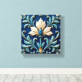 Blue and White Ceramic Floral Canvas Afdruk (Insitu (Houten vloer))