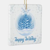 Blue and White Christmas Tree Snow Globe  Keramisch Ornament (Rechts)