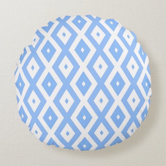 Blue and white diamond pattern rond kussen (Voorkant)