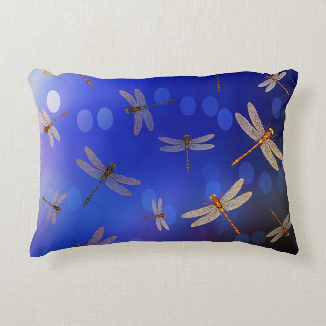 Blue and White Dragon Fly Pattern Accent Kussen (Voorkant)