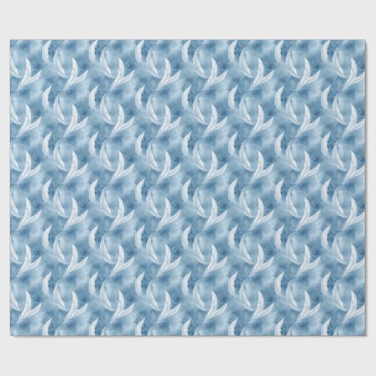 Blue and White Feather Pattern Bridal Cadeaupapier (Vlak)