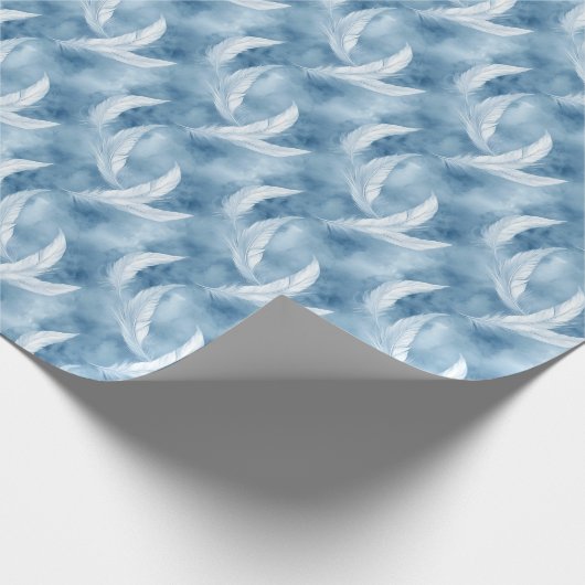 Blue and White Feather Pattern Bridal Cadeaupapier (Hoek)