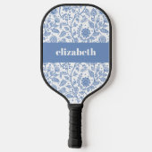 Blue and White Floral Custom Name Botanical Modern Pickleball Paddle (Achterkant)