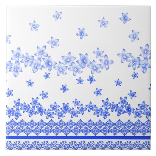 Blue and White floral design, Tegeltje (Voorkant)