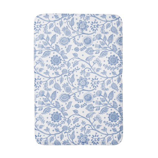 Blue and White Floral Pattern Botanical Whimsical Badmat (Voorkant Verticaal)