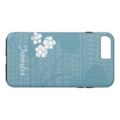 Blue and White Floral Personalized Custom Girly Case-Mate iPhone Case (Achterkant (Horizontaal))