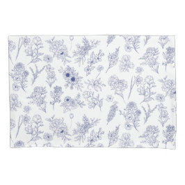 Blue and White Floral Pillowcase Kussensloop