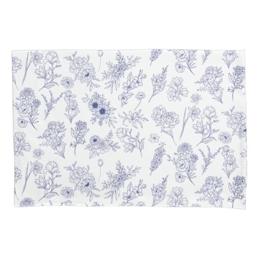 Blue and White Floral Pillowcase Kussensloop (Voorkant-Links)