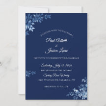Blue and White Floral Wedding Invitation