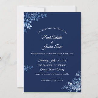Blue and White Floral Wedding Invitation