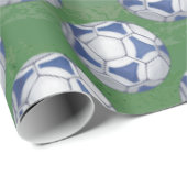 Blue and White Futbal Pattern Cadeaupapier (Rol Hoek)