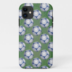 Blue and White Futbal Pattern iPhone 11 Hoesje