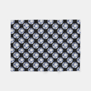 Blue and White Futbal Pattern Fleece Deken