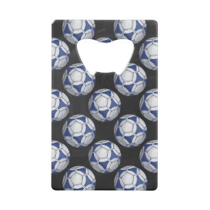 Blue and White Futbal Pattern Kredietkaart Flessenopener