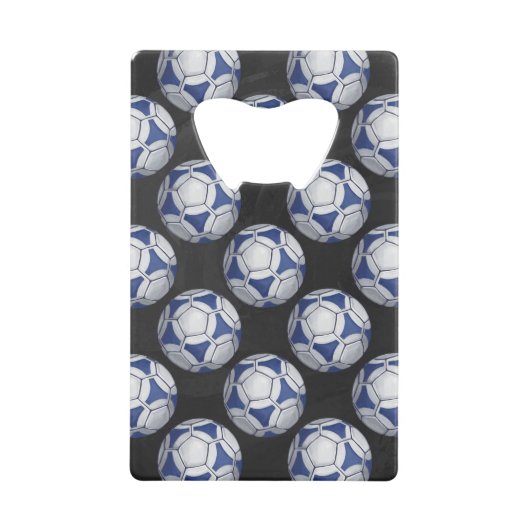 Blue and White Futbal Pattern Kredietkaart Flessenopener (Voorkant)
