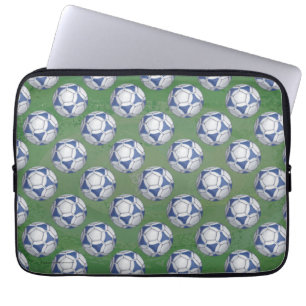 Blue and White Futbal Pattern Laptop Sleeve
