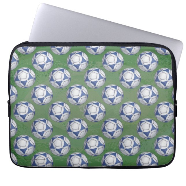 Blue and White Futbal Pattern Laptop Sleeve (Voorkant)