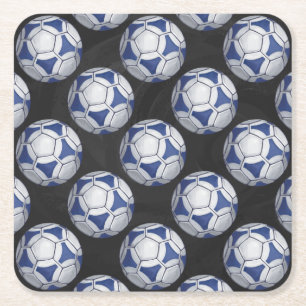 Blue and White Futbal Pattern Vierkante Kartonnen Onderzetter