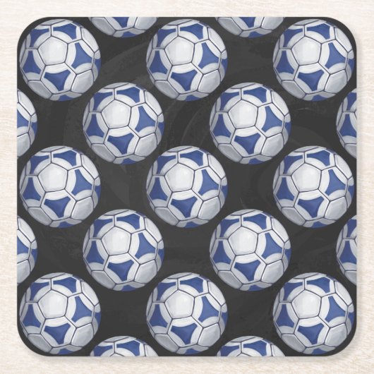 Blue and White Futbal Pattern Vierkante Kartonnen Onderzetter (Voorkant)