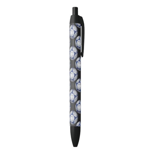 Blue and White Futbal Pattern Zwarte Inkt Pen (Achterkant (Verticaal))