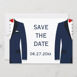 Blue and White Gay Wedding Save the Date Kaart