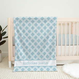 Blue and White Geometric Personalized Baby Fleece Deken