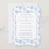Blue and White Ginger Jar Chinoiserie Wedding Kaart (Voorkant)