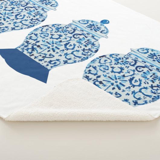 Blue and White Ginger Jar Sherpa Blanket Sherpa Deken (3/4)