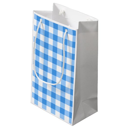 Blue and White Gingham Check Pattern Klein Cadeauzakje (Achterkant Gekanteld)