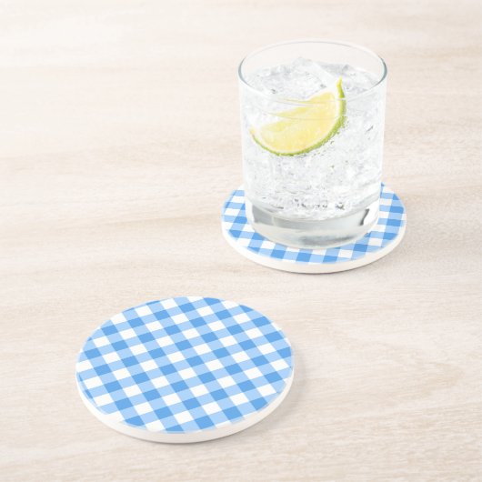 Blue and White Gingham Check Pattern Zandsteen Onderzetter (Zijkant)
