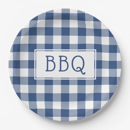 Blue and White Gingham Pattern BBQ Party Papieren Bordje (Voorkant)