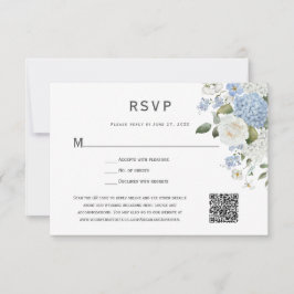 Blue and White Hydrangea, White Roses Floral RSVP Kaartje