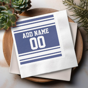 Blue and White Jersey Stripes Custom Name Number Servet